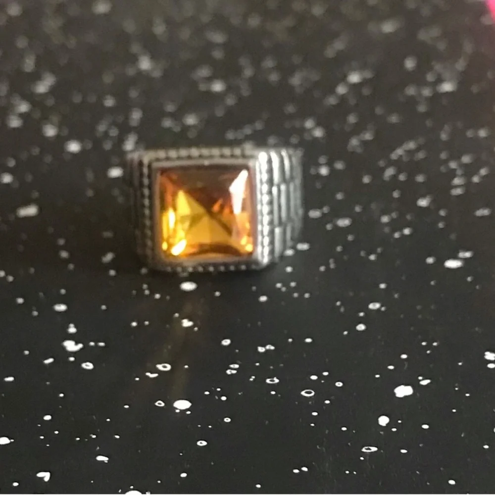 Men's Stainless Steel Ring with Amber Square Stone